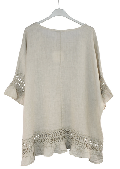 Italian Lagenlook Linen Lace Panel Oversized Summer Top