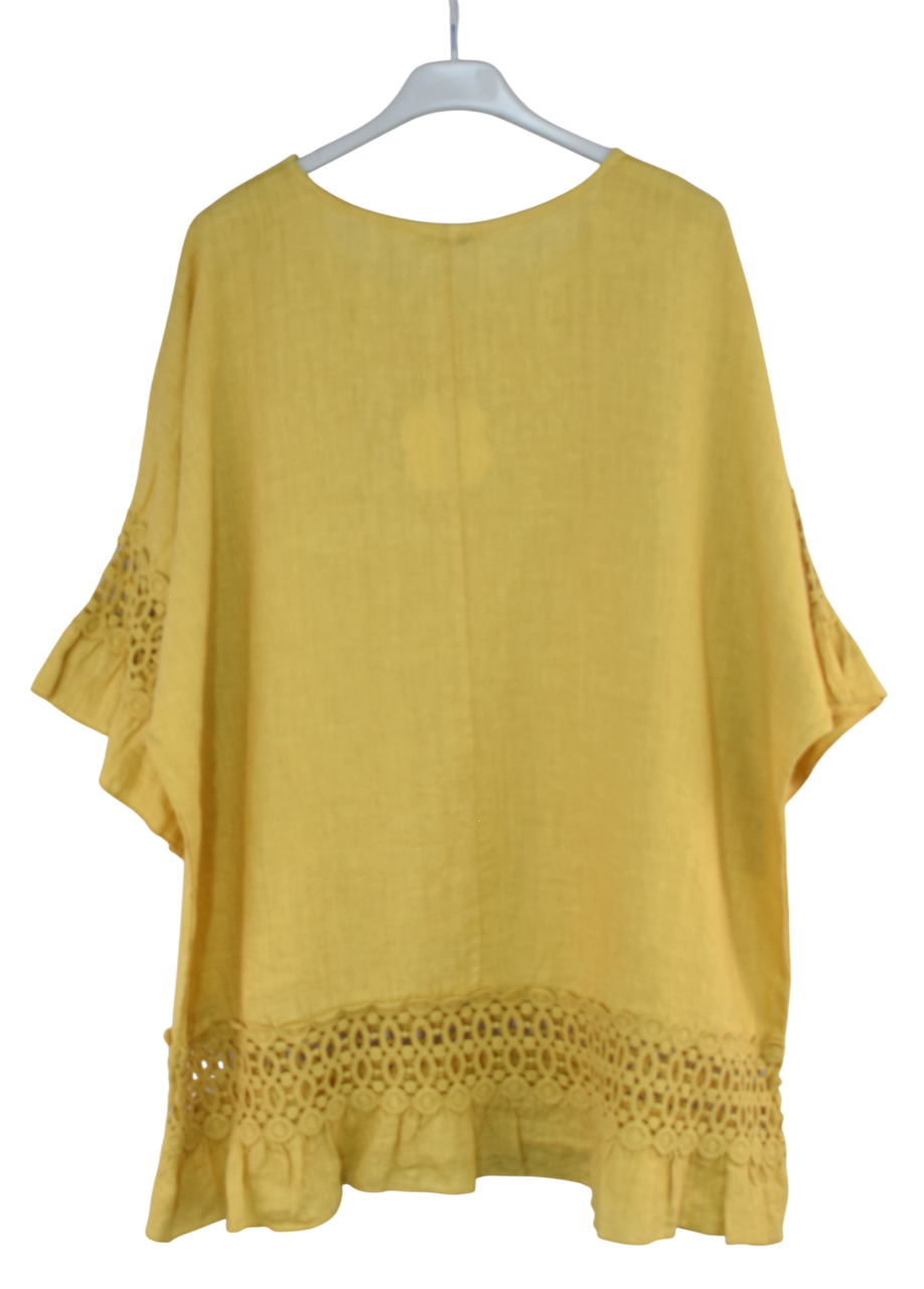 Italian Lagenlook Linen Lace Panel Oversized Summer Top