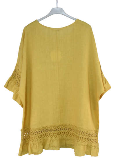 Italian Lagenlook Linen Lace Panel Oversized Summer Top