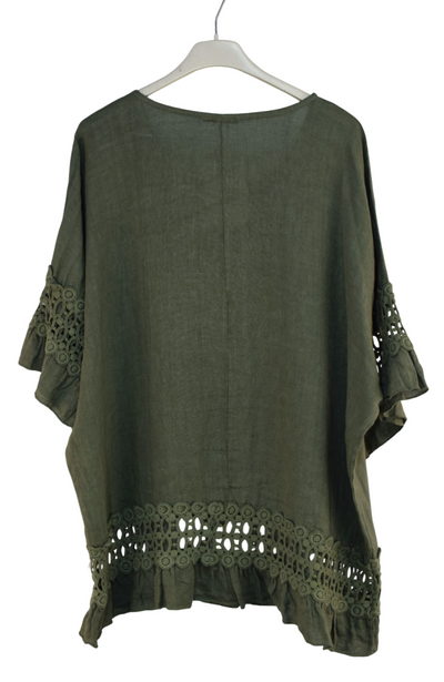 Italian Lagenlook Linen Lace Panel Oversized Summer Top