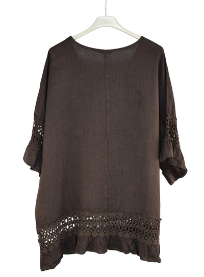 Italian Lagenlook Linen Lace Panel Oversized Summer Top