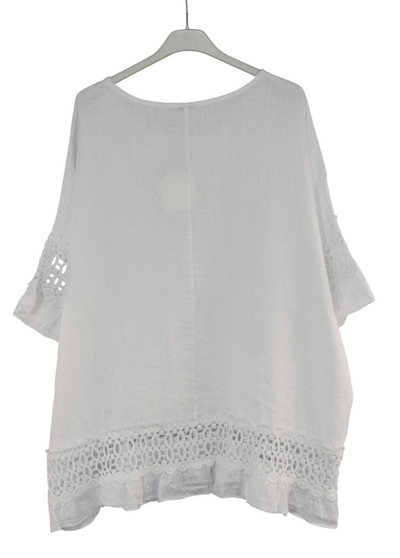 Italian Lagenlook Linen Lace Panel Oversized Summer Top