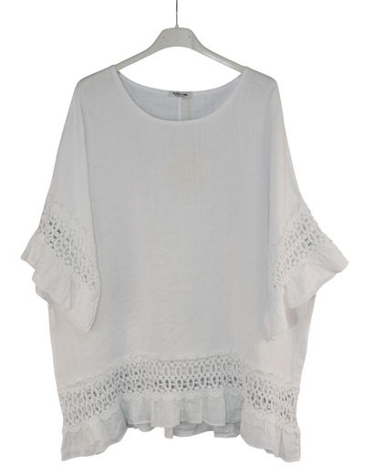 Italian Lagenlook Linen Lace Panel Oversized Summer Top