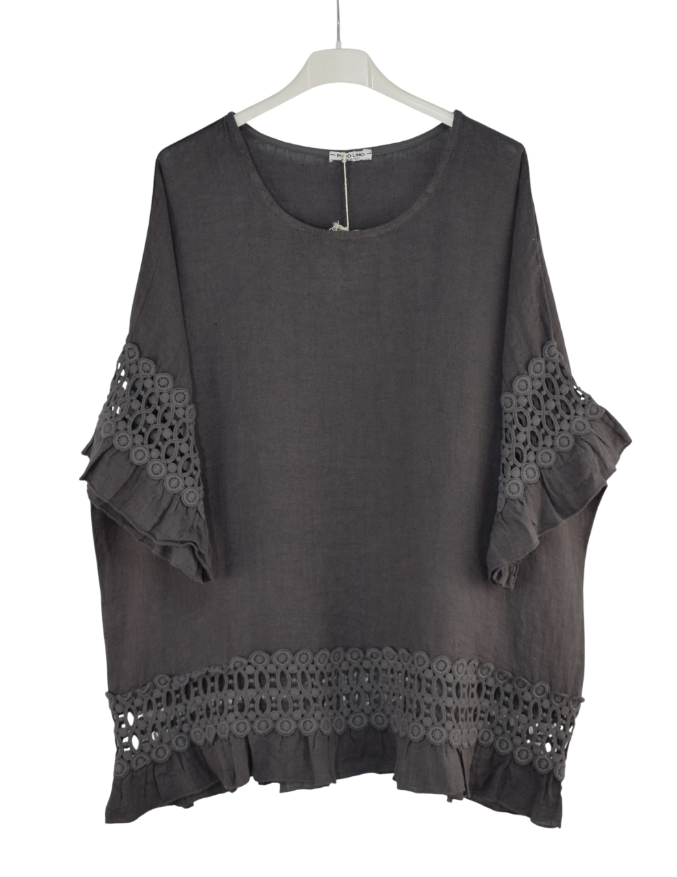 Italian Lagenlook Linen Lace Panel Oversized Summer Top