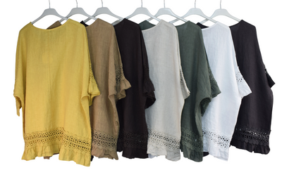 Italian Lagenlook Linen Lace Panel Oversized Summer Top