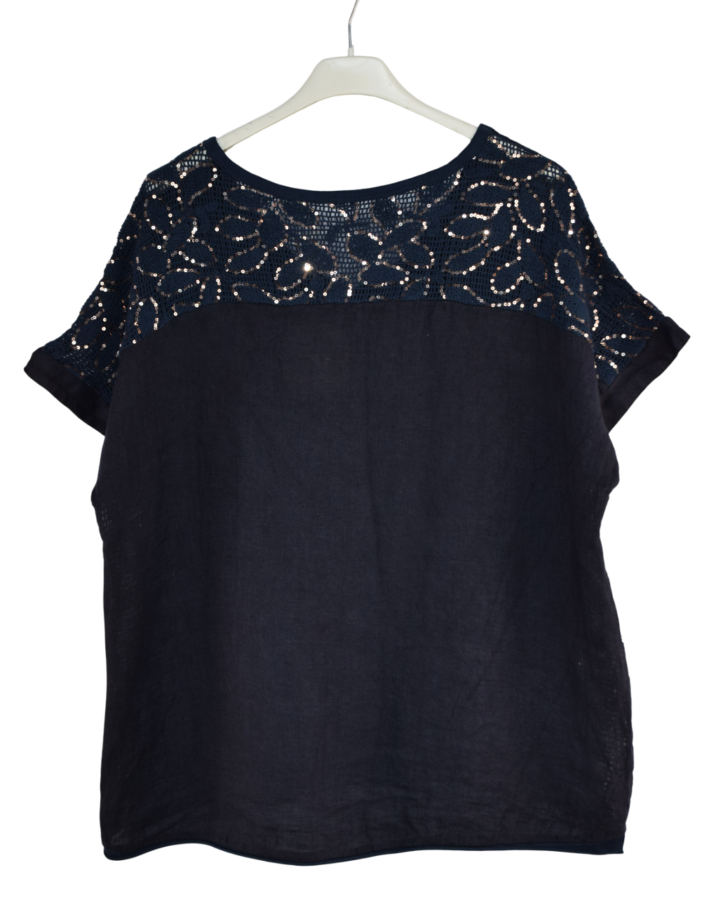 Italian Lagenlook Sequin Lace Panel Lightweight Cotton Summer Top