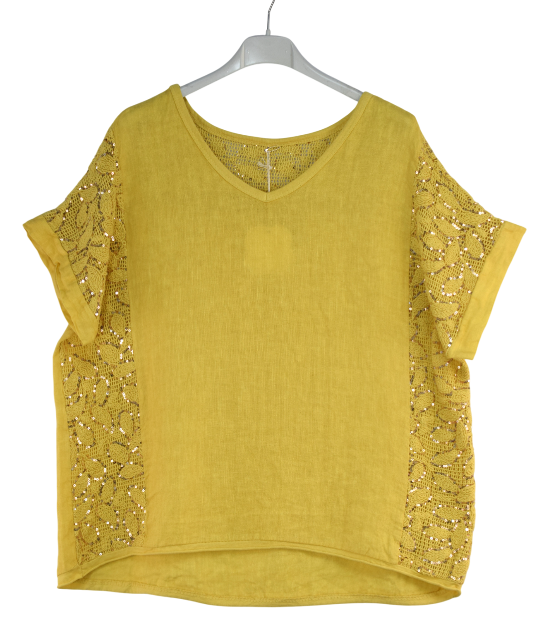 Italian Lagenlook Sequin Lace Panel Lightweight Cotton Summer Top