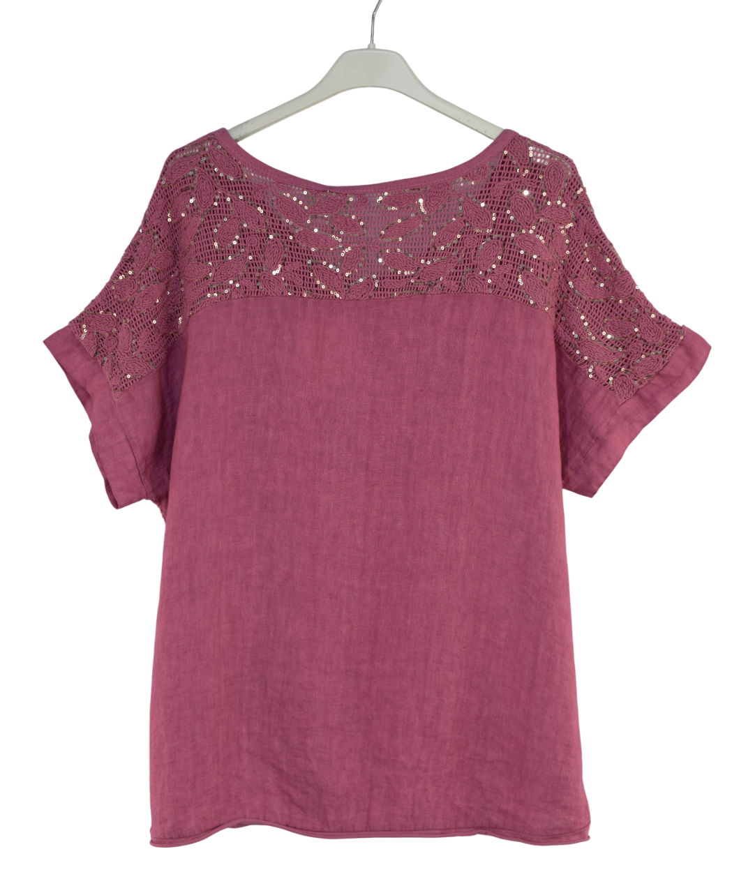 Italian Lagenlook Sequin Lace Panel Lightweight Cotton Summer Top