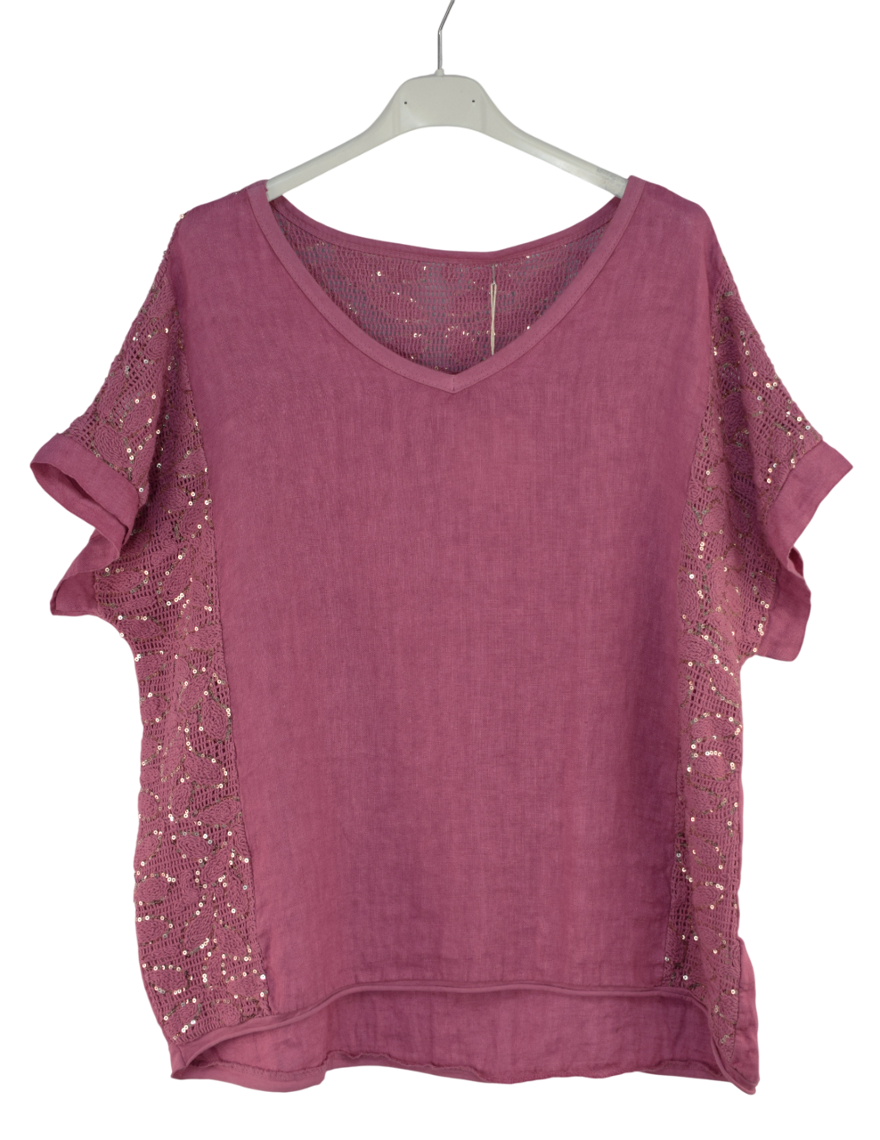 Italian Lagenlook Sequin Lace Panel Lightweight Cotton Summer Top