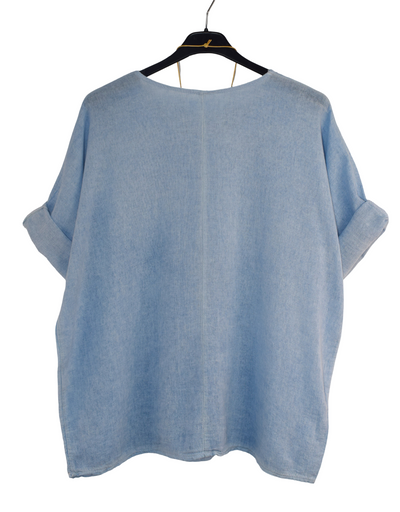 Italian Lagenlook Cotton Linen Summer Top with Pendant