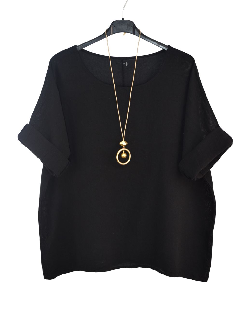 Italian Lagenlook Cotton Linen Summer Top with Pendant