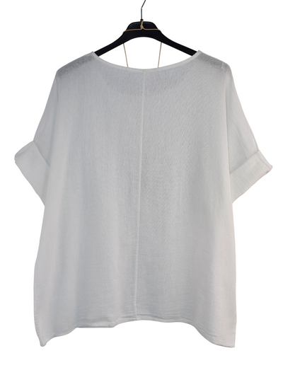 Italian Lagenlook Cotton Linen Summer Top with Pendant