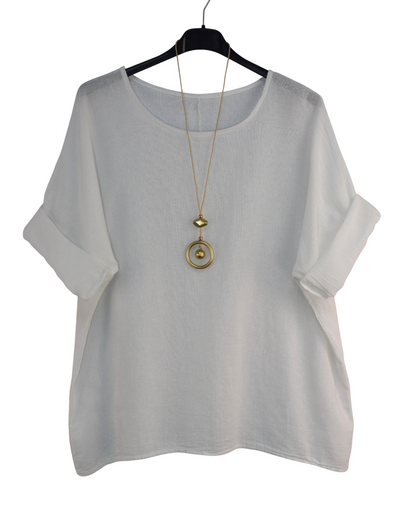 Italian Lagenlook Cotton Linen Summer Top with Pendant