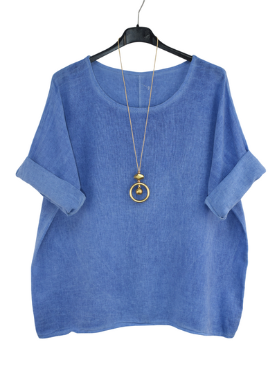 Italian Lagenlook Cotton Linen Summer Top with Pendant