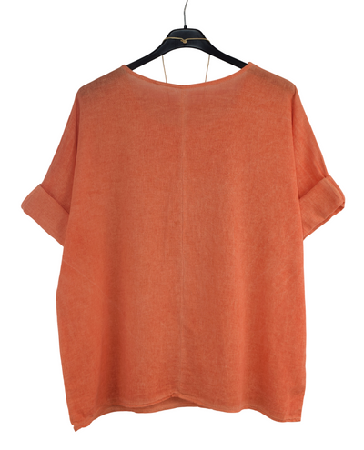 Italian Lagenlook Cotton Linen Summer Top with Pendant