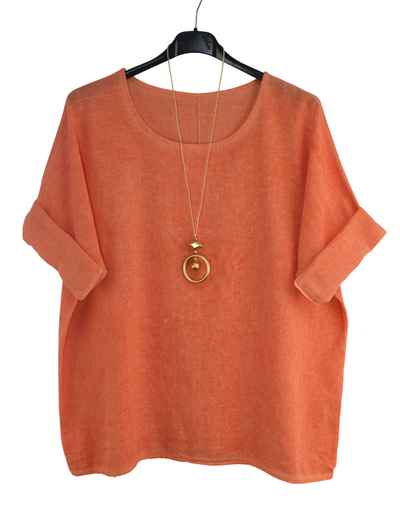 Italian Lagenlook Cotton Linen Summer Top with Pendant
