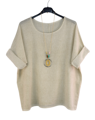 Italian Lagenlook Cotton Linen Summer Top with Pendant