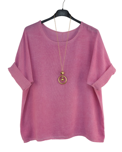 Italian Lagenlook Cotton Linen Summer Top with Pendant