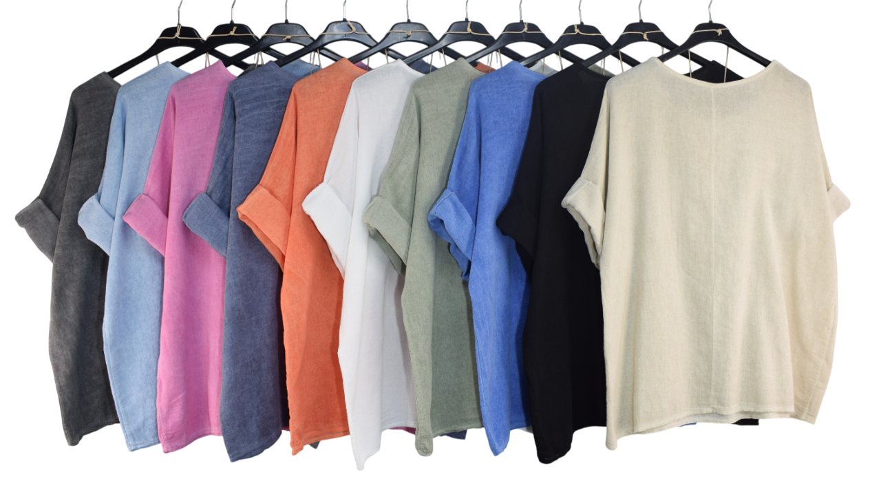 Italian Lagenlook Cotton Linen Summer Top with Pendant