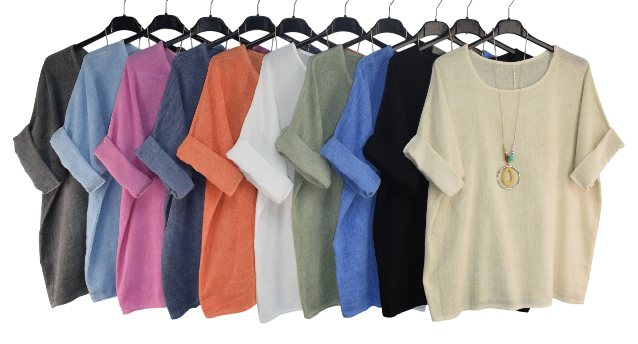Italian Lagenlook Cotton Linen Summer Top with Pendant