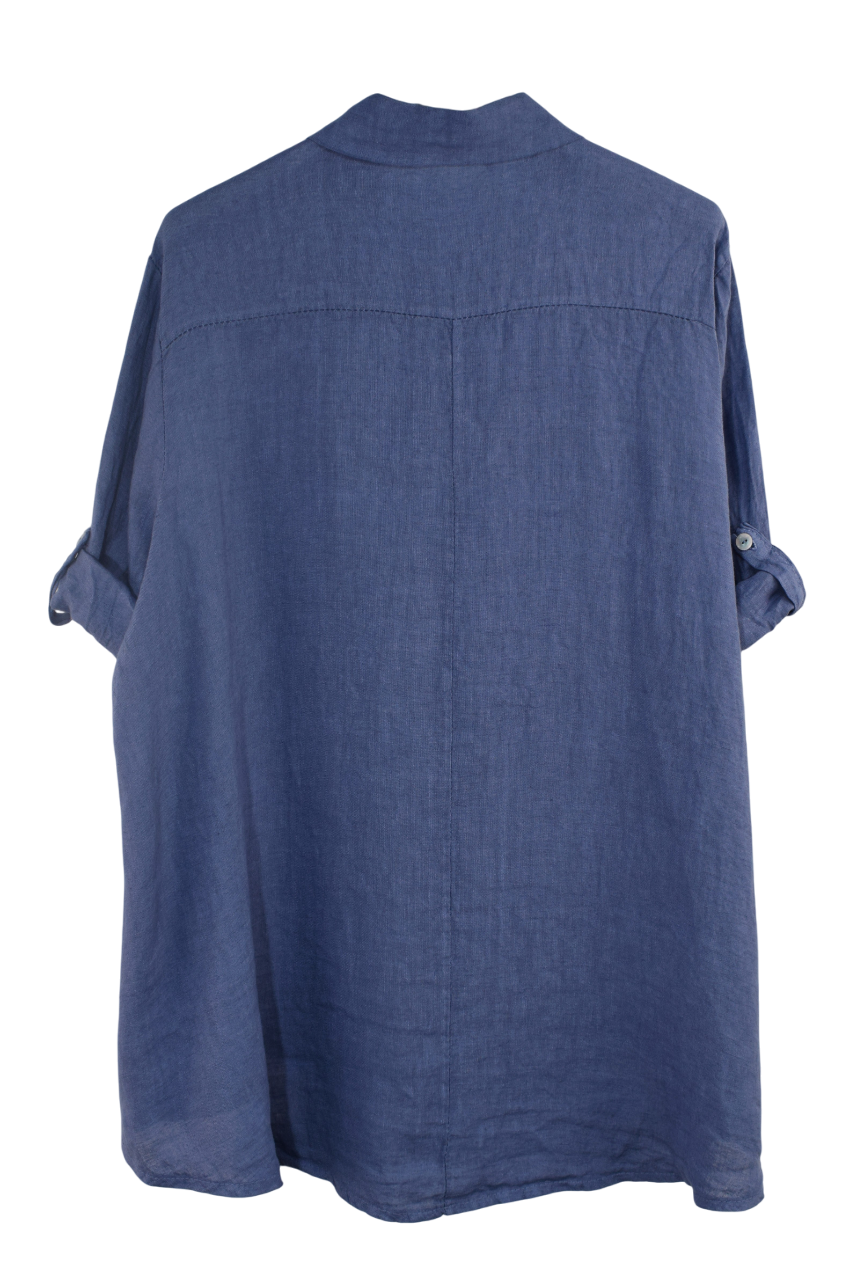 Italian Lagenlook Linen Oversized Button Through Collared Shirt Blouse