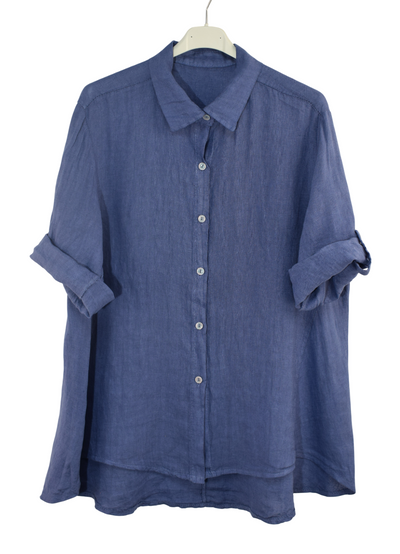 Italian Lagenlook Linen Oversized Button Through Collared Shirt Blouse