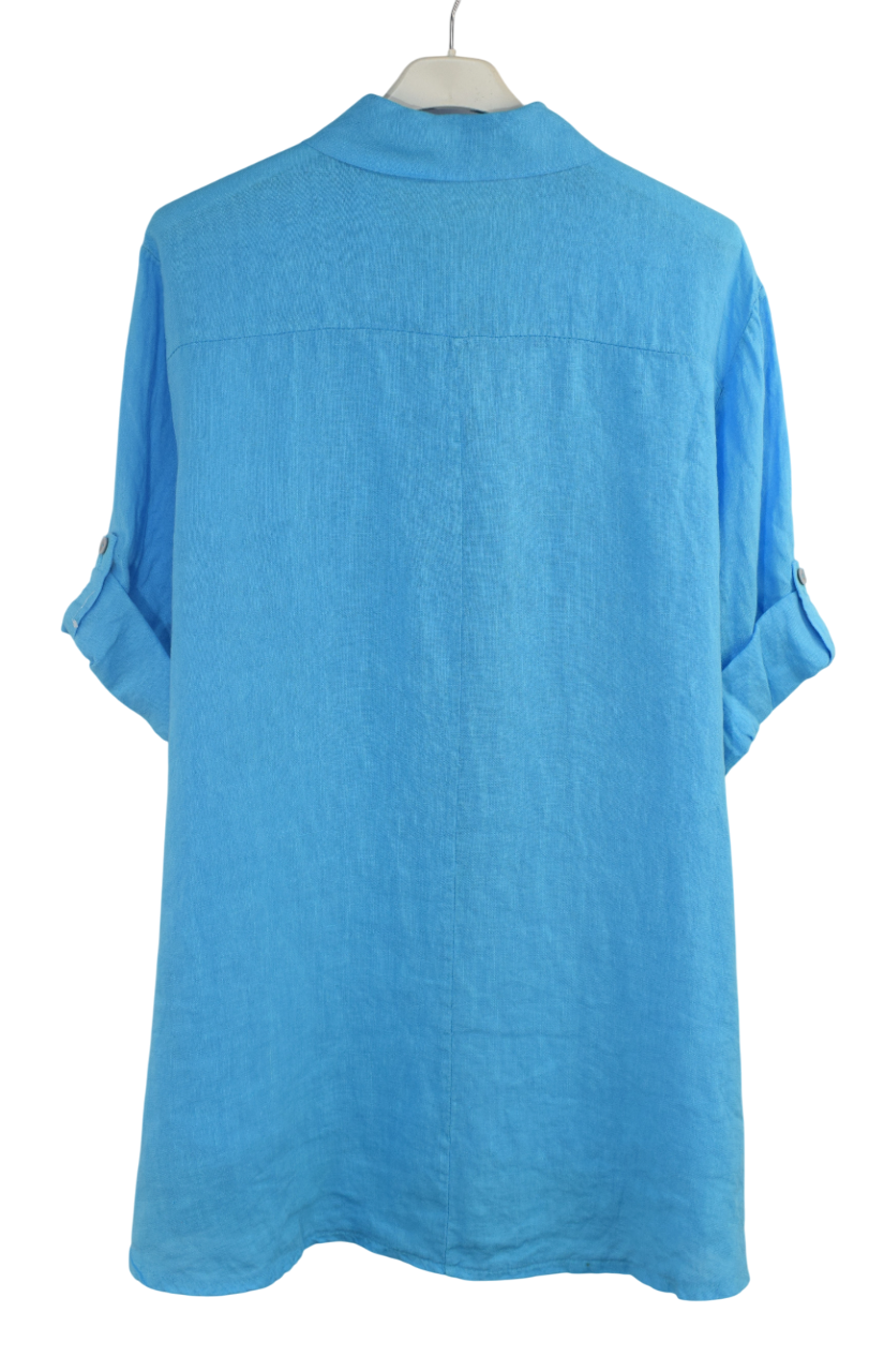 Italian Lagenlook Linen Oversized Button Through Collared Shirt Blouse