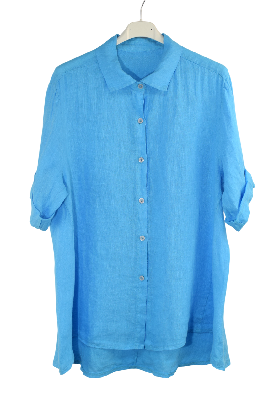 Italian Lagenlook Linen Oversized Button Through Collared Shirt Blouse