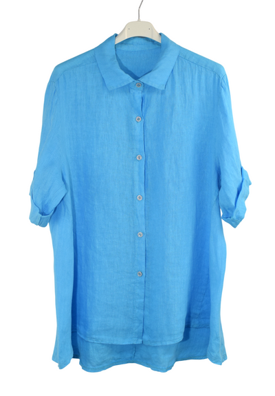 Italian Lagenlook Linen Oversized Button Through Collared Shirt Blouse