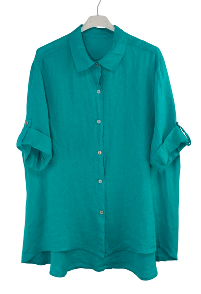 Italian Lagenlook Linen Oversized Button Through Collared Shirt Blouse