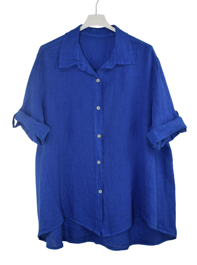 Italian Lagenlook Linen Oversized Button Through Collared Shirt Blouse