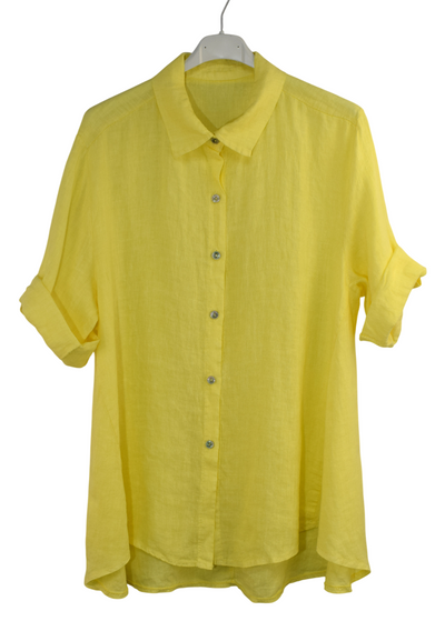 Italian Lagenlook Linen Oversized Button Through Collared Shirt Blouse