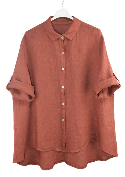Italian Lagenlook Linen Oversized Button Through Collared Shirt Blouse