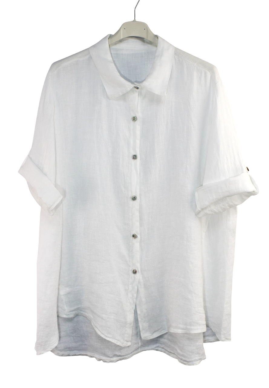 Italian Lagenlook Linen Oversized Button Through Collared Shirt Blouse