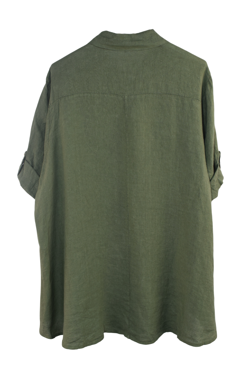 Italian Lagenlook Linen Oversized Button Through Collared Shirt Blouse