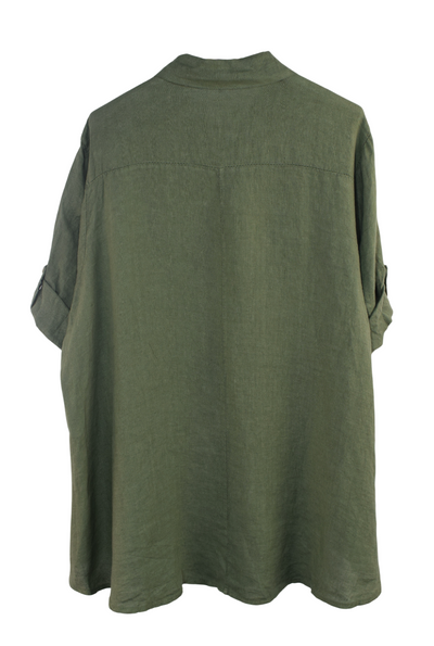 Italian Lagenlook Linen Oversized Button Through Collared Shirt Blouse