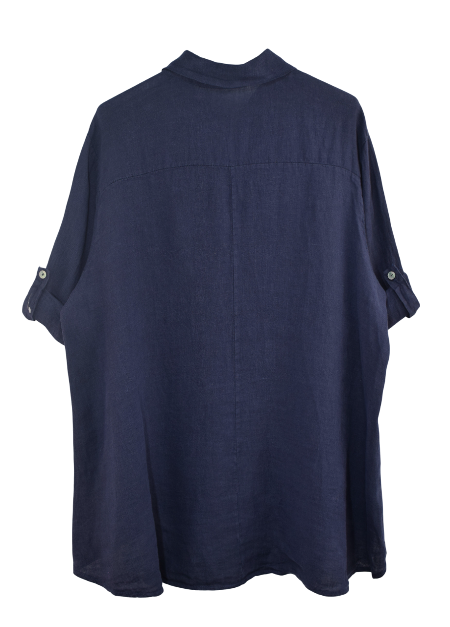 Italian Lagenlook Linen Oversized Button Through Collared Shirt Blouse