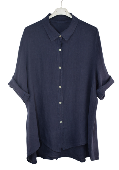 Italian Lagenlook Linen Oversized Button Through Collared Shirt Blouse
