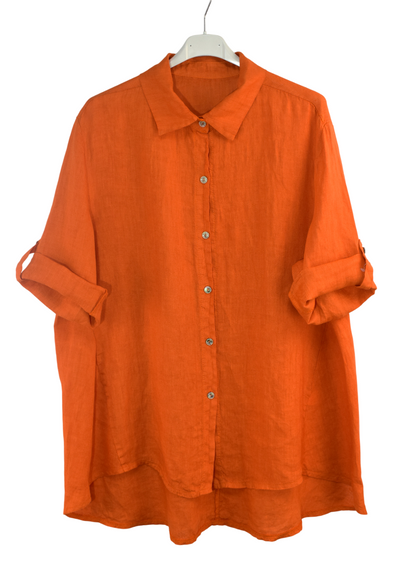 Italian Lagenlook Linen Oversized Button Through Collared Shirt Blouse