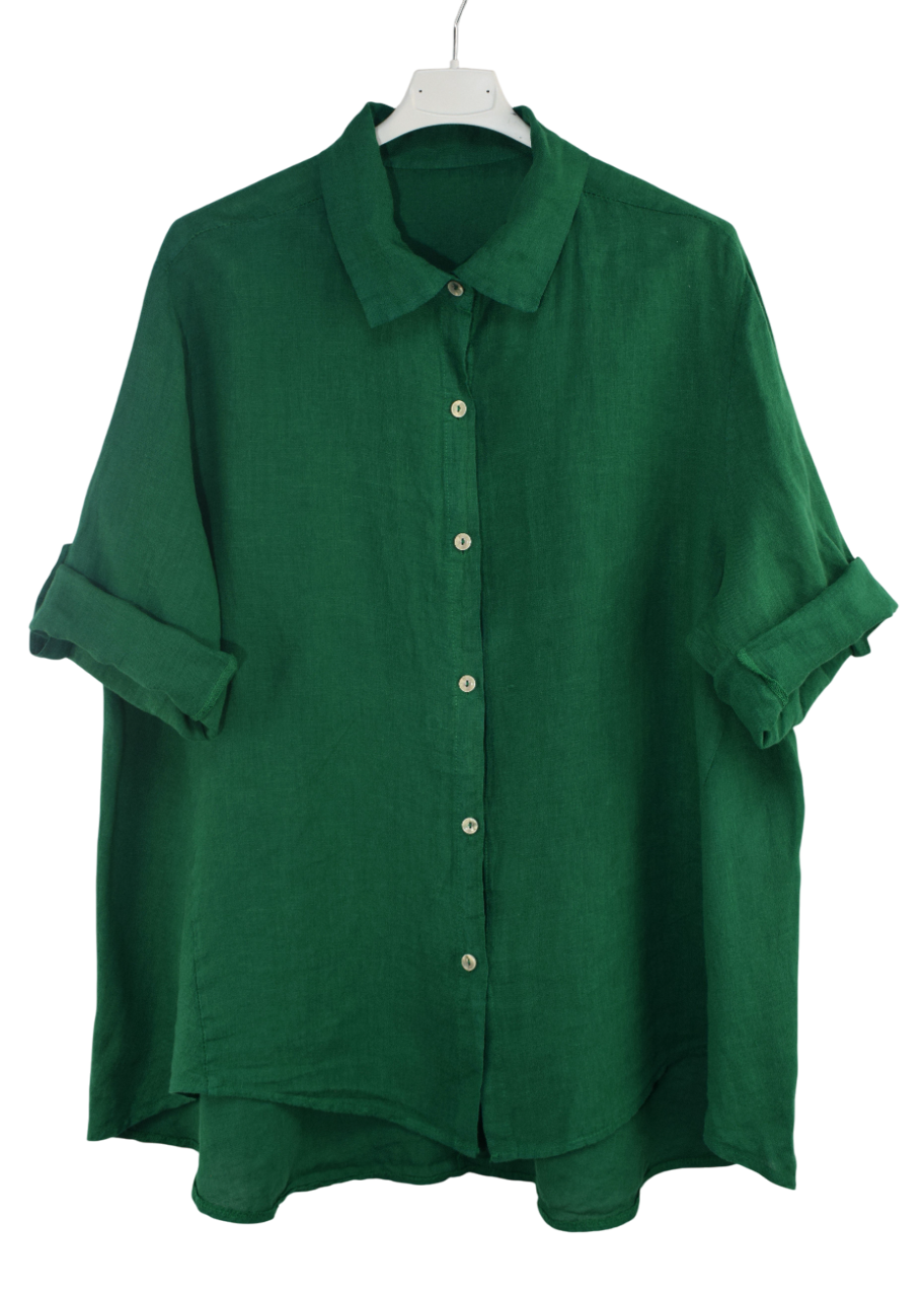 Italian Lagenlook Linen Oversized Button Through Collared Shirt Blouse