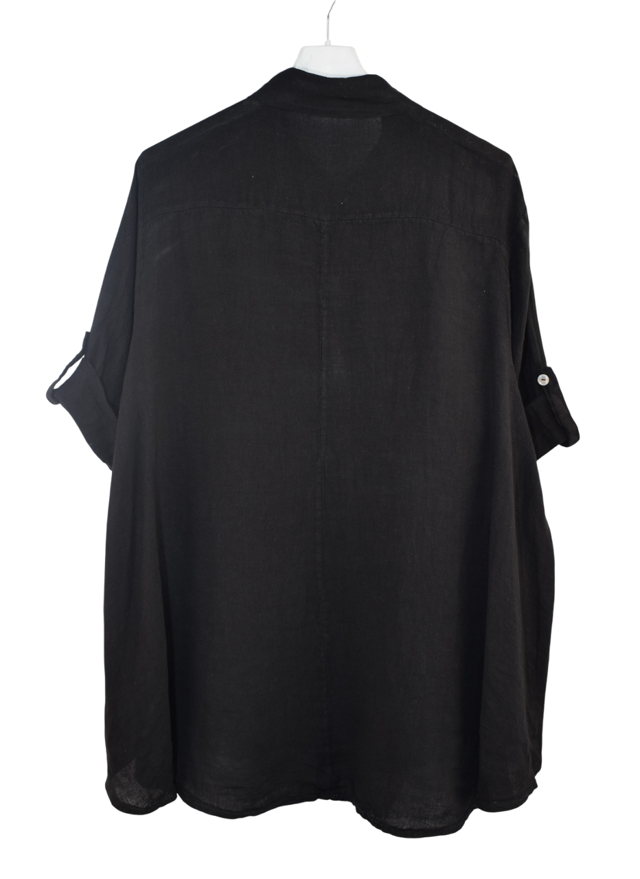 Italian Lagenlook Linen Oversized Button Through Collared Shirt Blouse