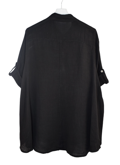 Italian Lagenlook Linen Oversized Button Through Collared Shirt Blouse