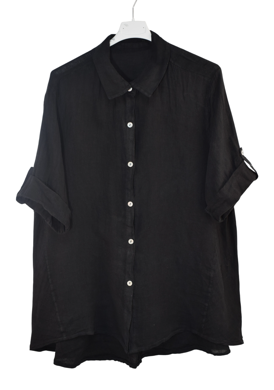 Italian Lagenlook Linen Oversized Button Through Collared Shirt Blouse