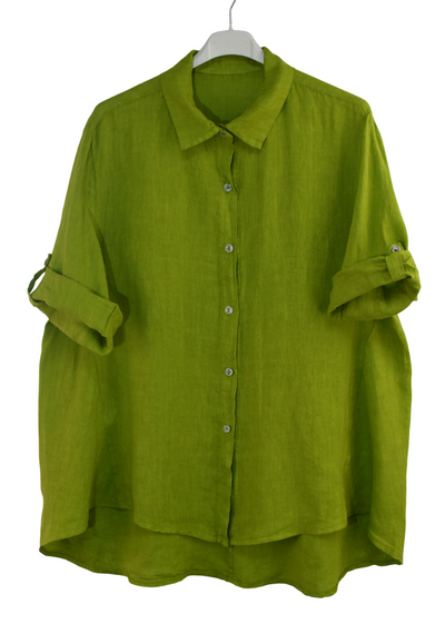 Italian Lagenlook Linen Oversized Button Through Collared Shirt Blouse