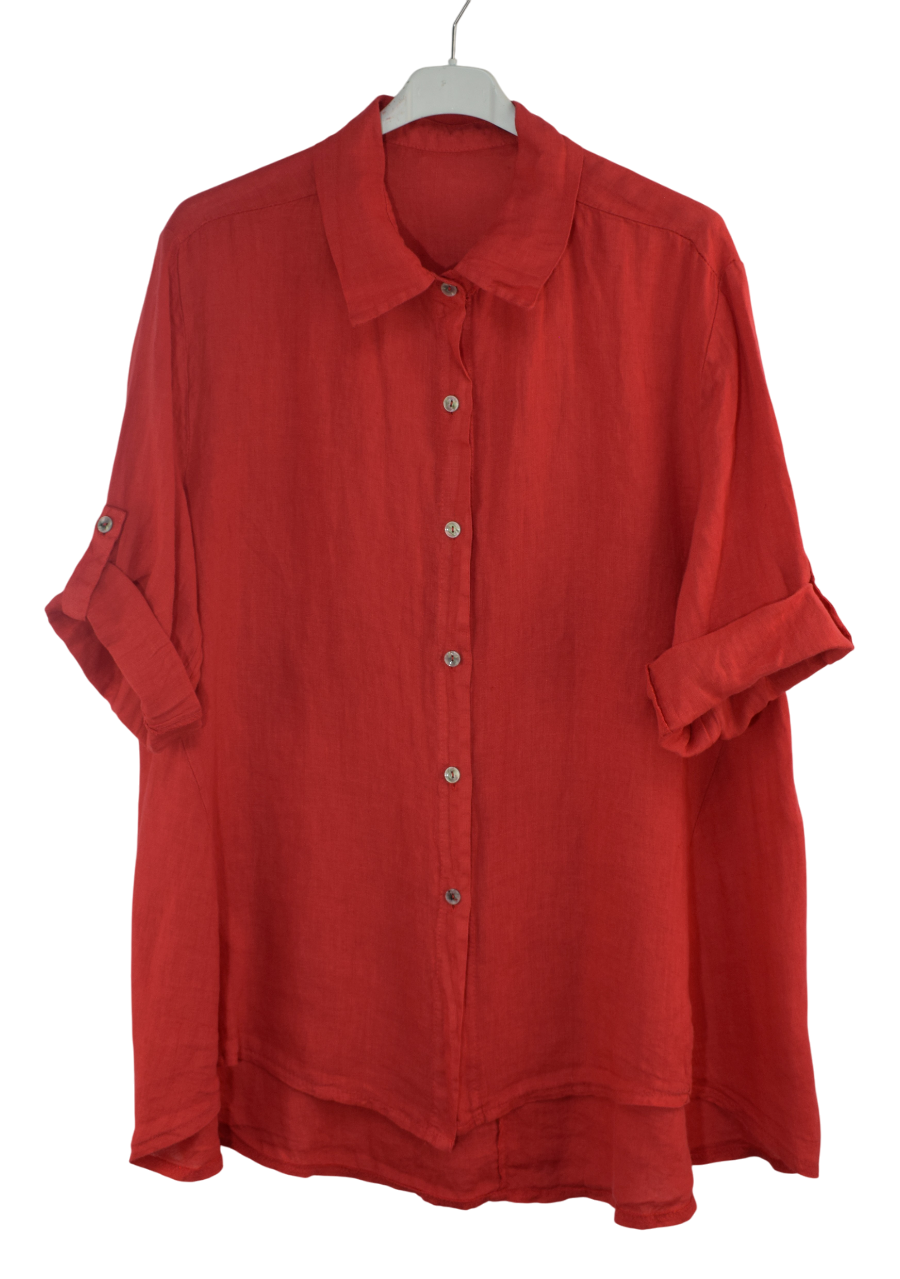 Italian Lagenlook Linen Oversized Button Through Collared Shirt Blouse