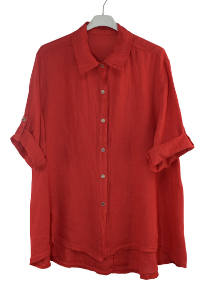 Italian Lagenlook Linen Oversized Button Through Collared Shirt Blouse
