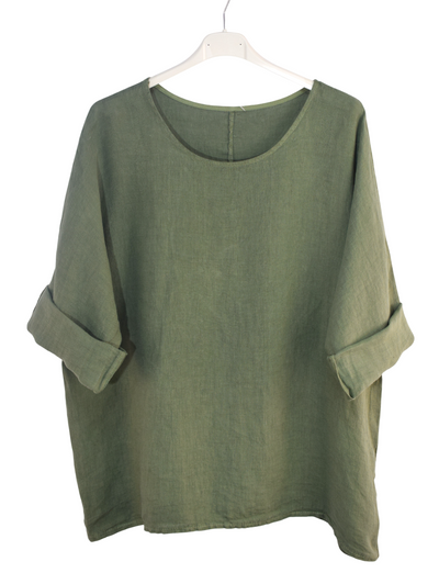 Khaki Oversized Top on a white hanger with a white background
