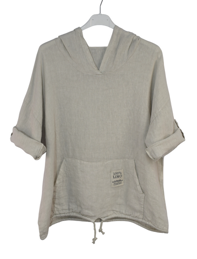 Italian Lagenlook Linen Hoodie Summer Lightweight Top