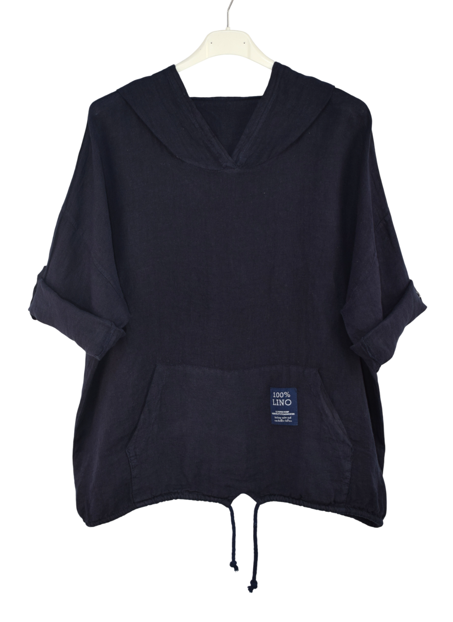 Italian Lagenlook Linen Hoodie Summer Lightweight Top