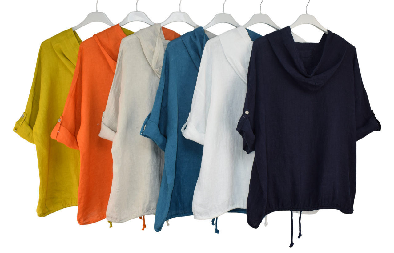 Italian Lagenlook Linen Hoodie Summer Lightweight Top